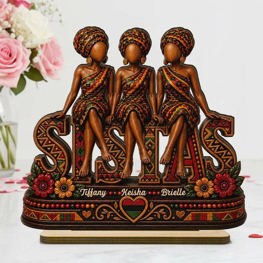 Personalized Wooden Plaque with Seated Sistas Art, Unique Gift for Close Friends & Sisters