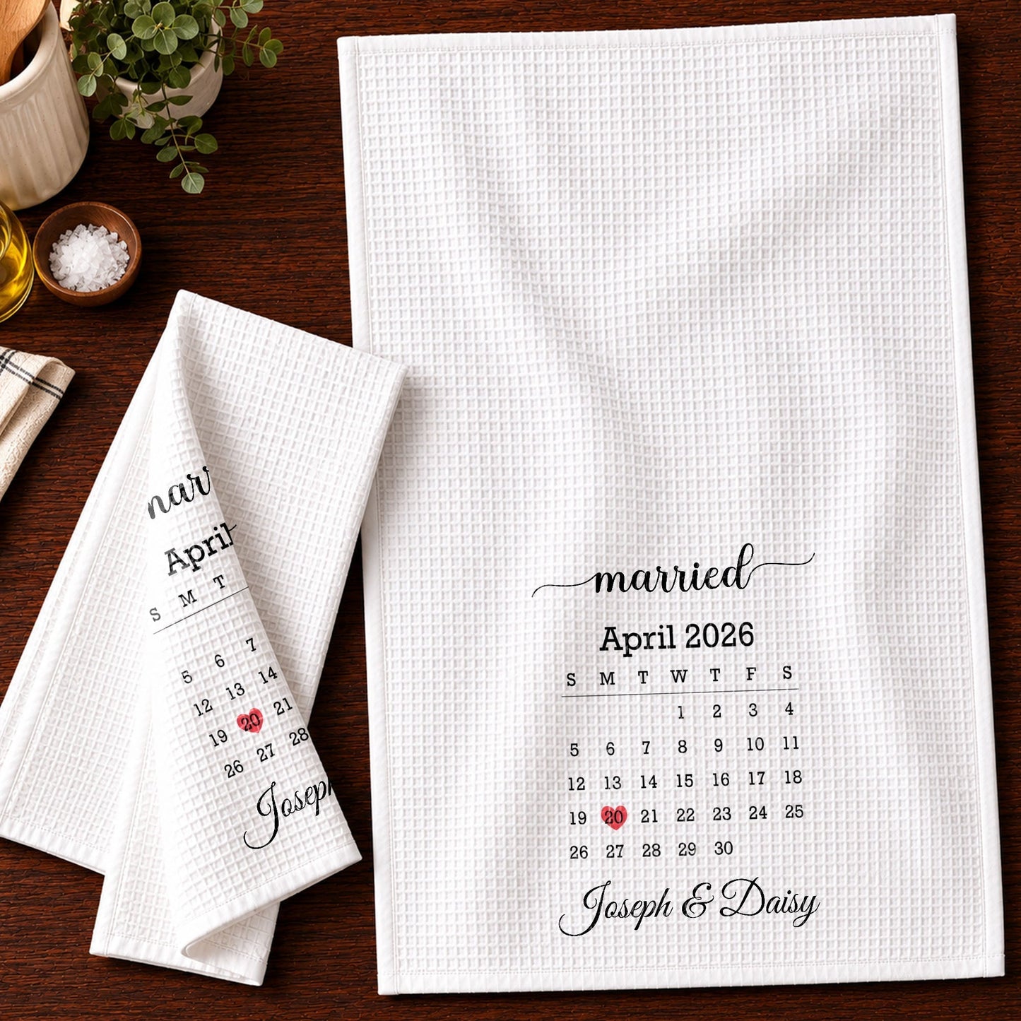 Personalized Kitchen Towel With Heart Marked Special Date, Creative Romantic Gift for a Couple