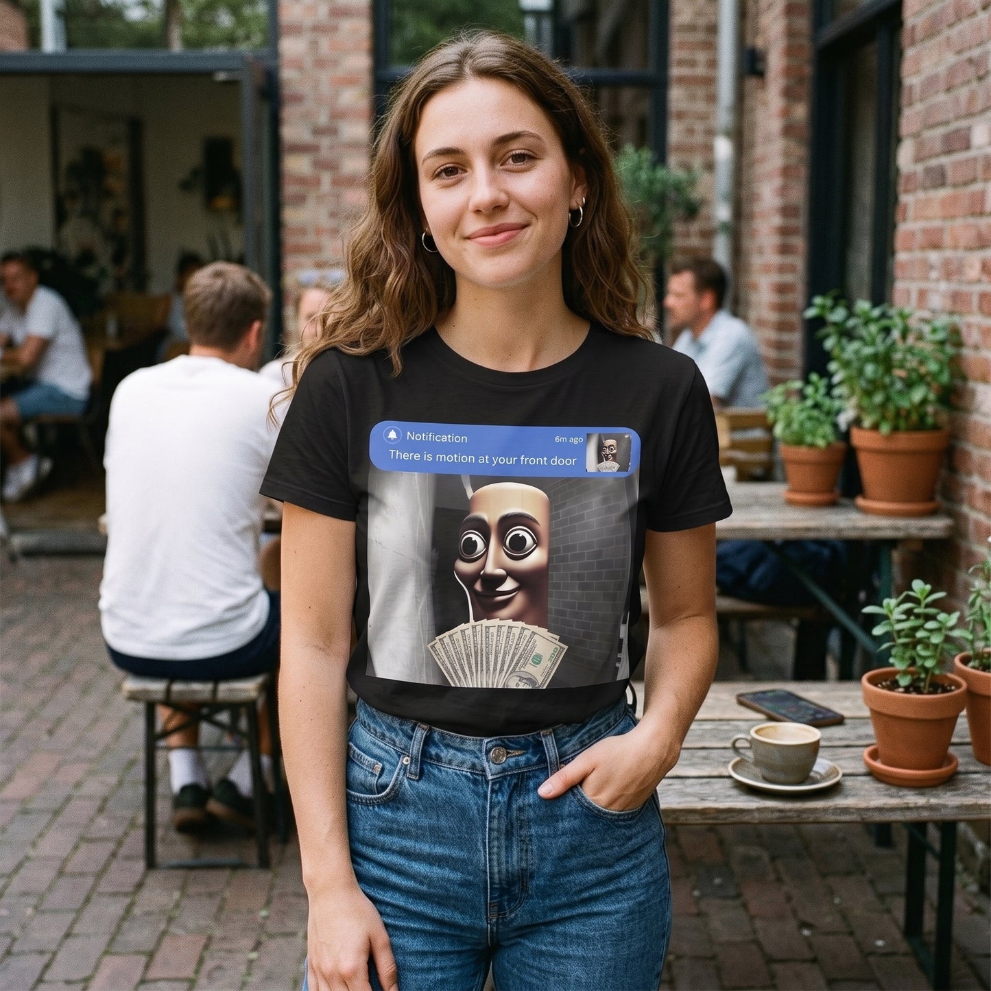 “There is movement at your front door” Tung Tung Tung Sahur meme cotton T-shirt