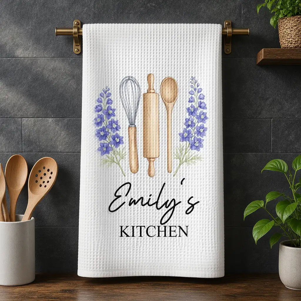 Personalized Birth Flower Baking Kitchen Towel