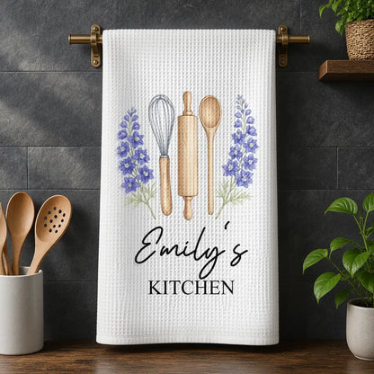 Personalized Birth Flower Baking Kitchen Towel