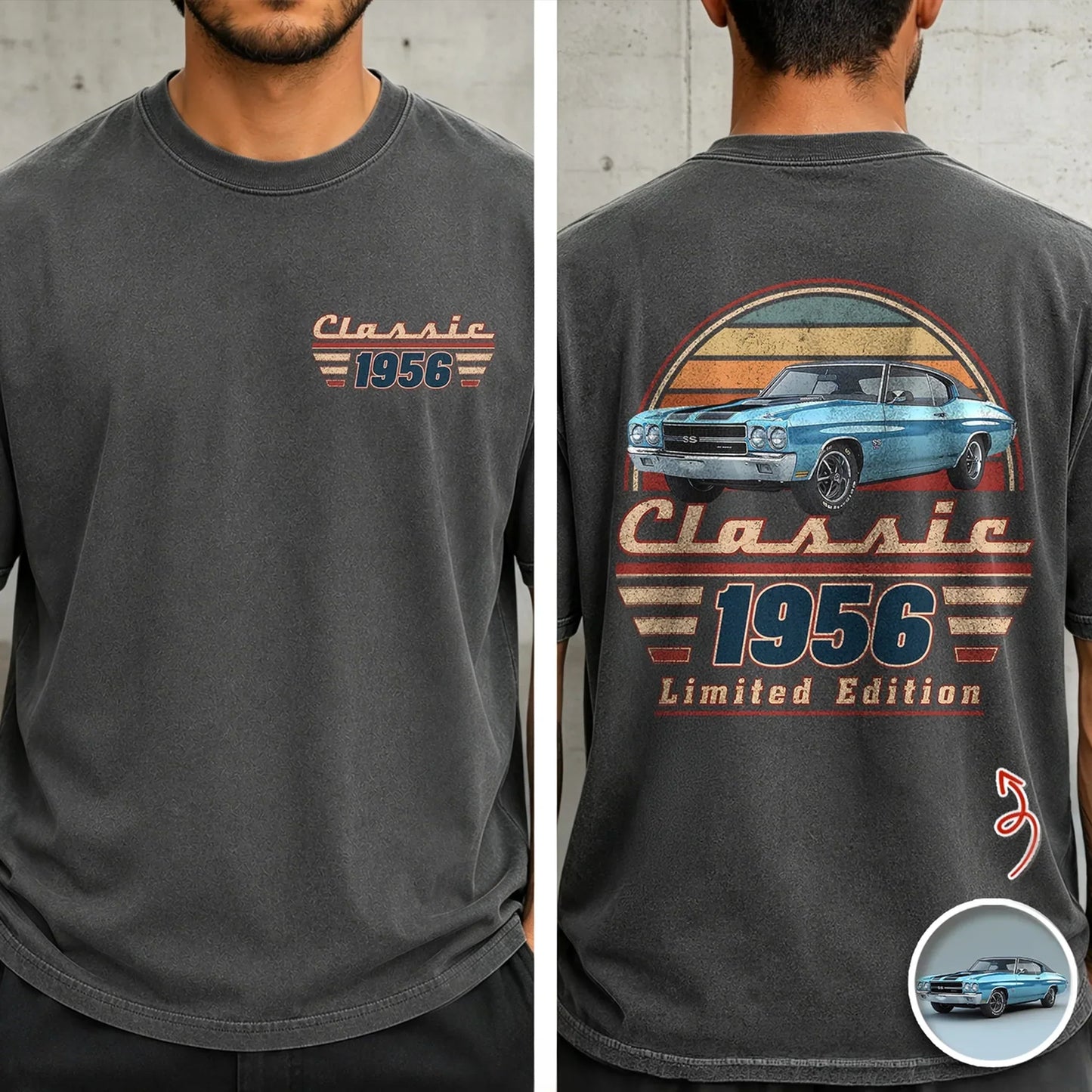 Personalized Vintage Car Photo Dual Print T-Shirt