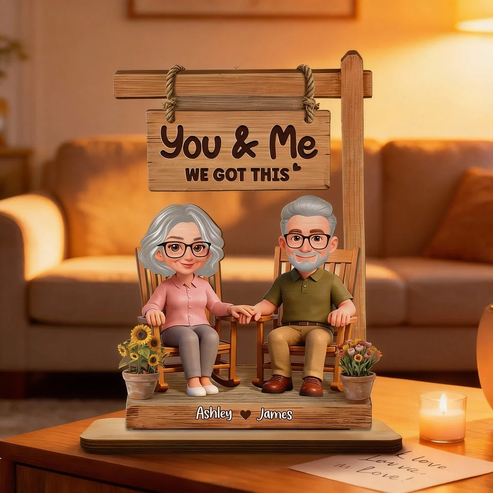 Personalized 2-Layer Wooden Plaque Rocking Chair Couple, You & Me We Got This, Unique Romantic Gift for Husband or Wife