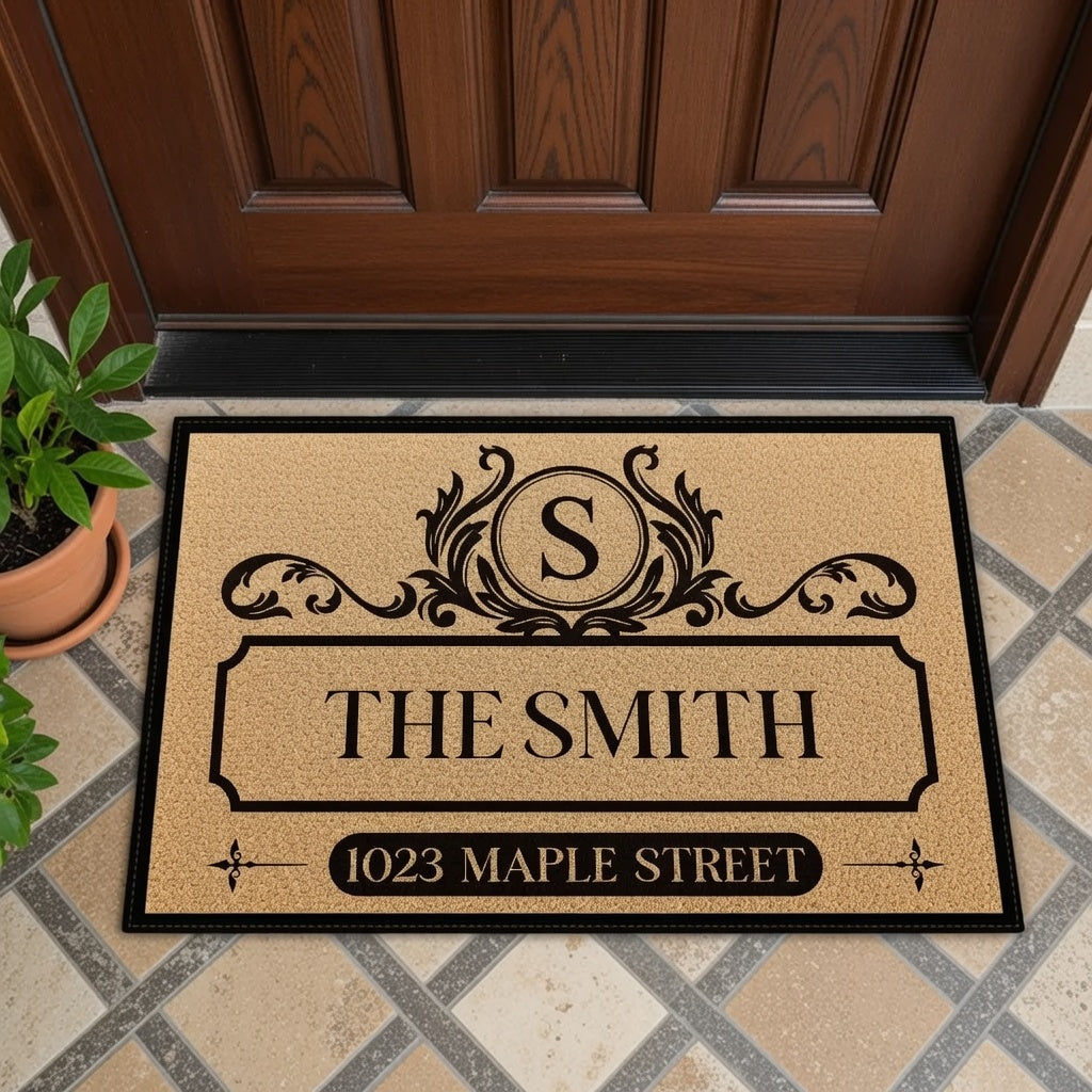 Personalized Vintage Family Monogram Address Doormat