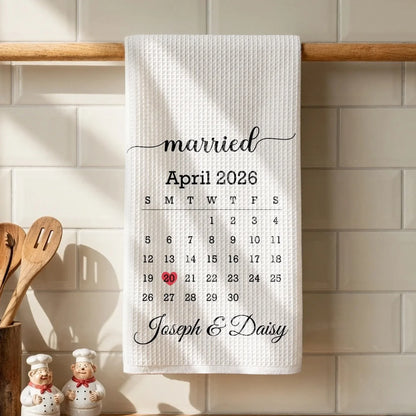 Personalized Kitchen Towel With Heart Marked Special Date, Creative Romantic Gift for a Couple