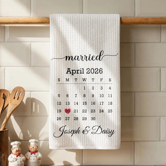 Personalized Kitchen Towel With Heart Marked Special Date, Creative Romantic Gift for a Couple