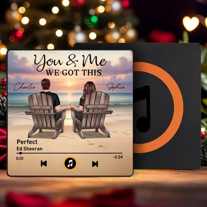 Acrylic Music Magnet, You & Me Beach Sunset Couple Back View, Custom Favorite Song Display, Unique Gift for Couples