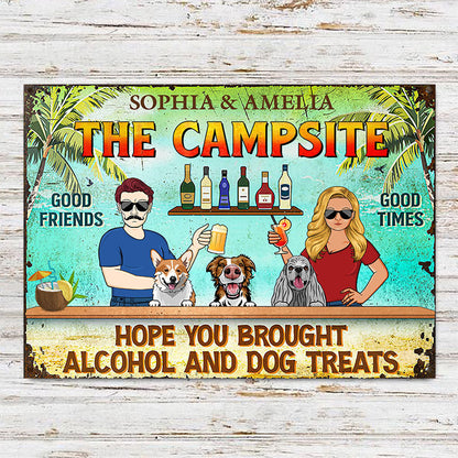 Custom 'Hope You Brought Alcohol & Dog Treats' Tiki Bar Metal Sign