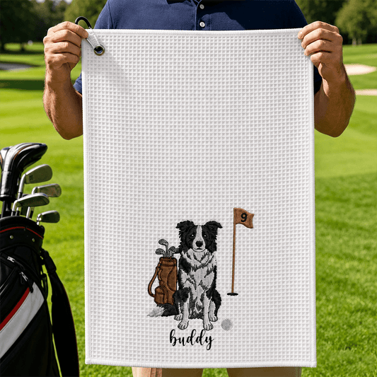 Personalized Dog Golf Towel with Photo & Name, Custom Waffle Weave Towel, Gift for Dog-Loving Golfers