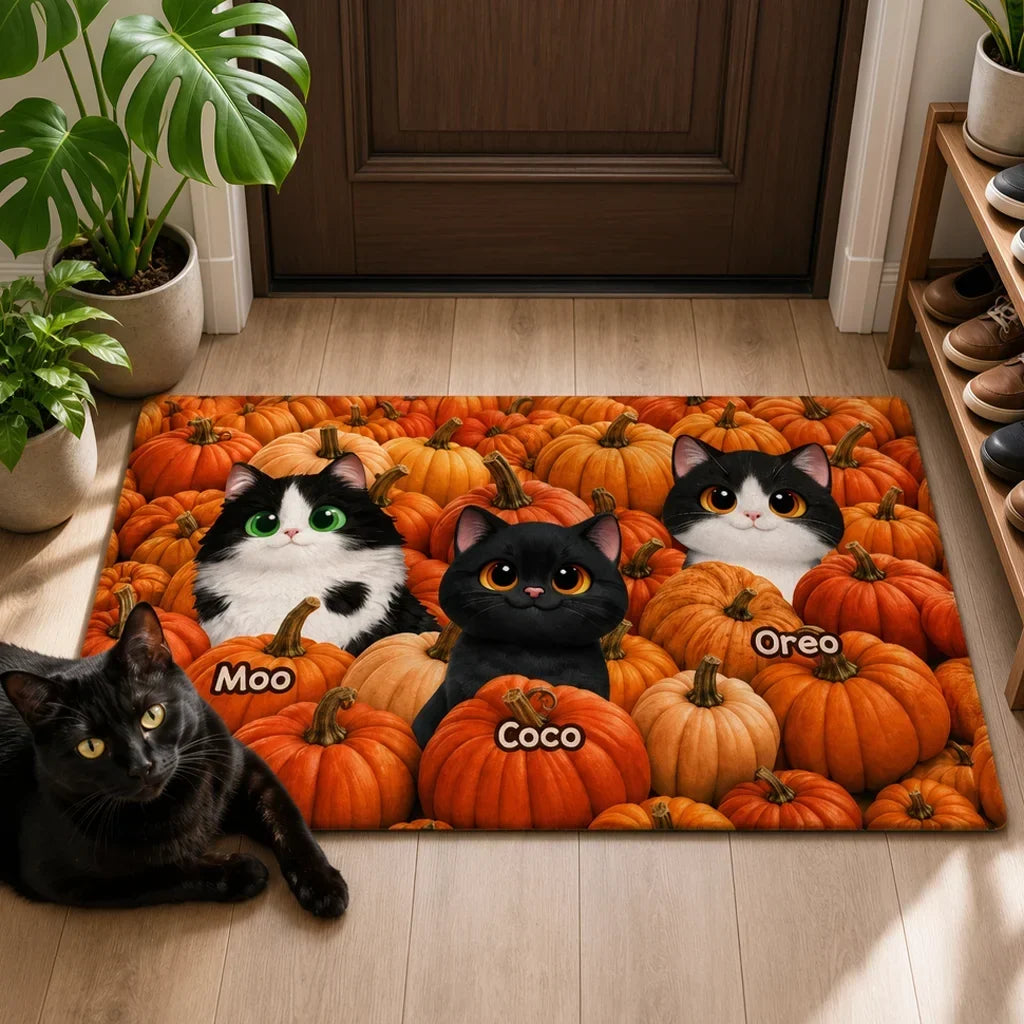 Personalized Pumpkin Patch Cats Standard Doormat