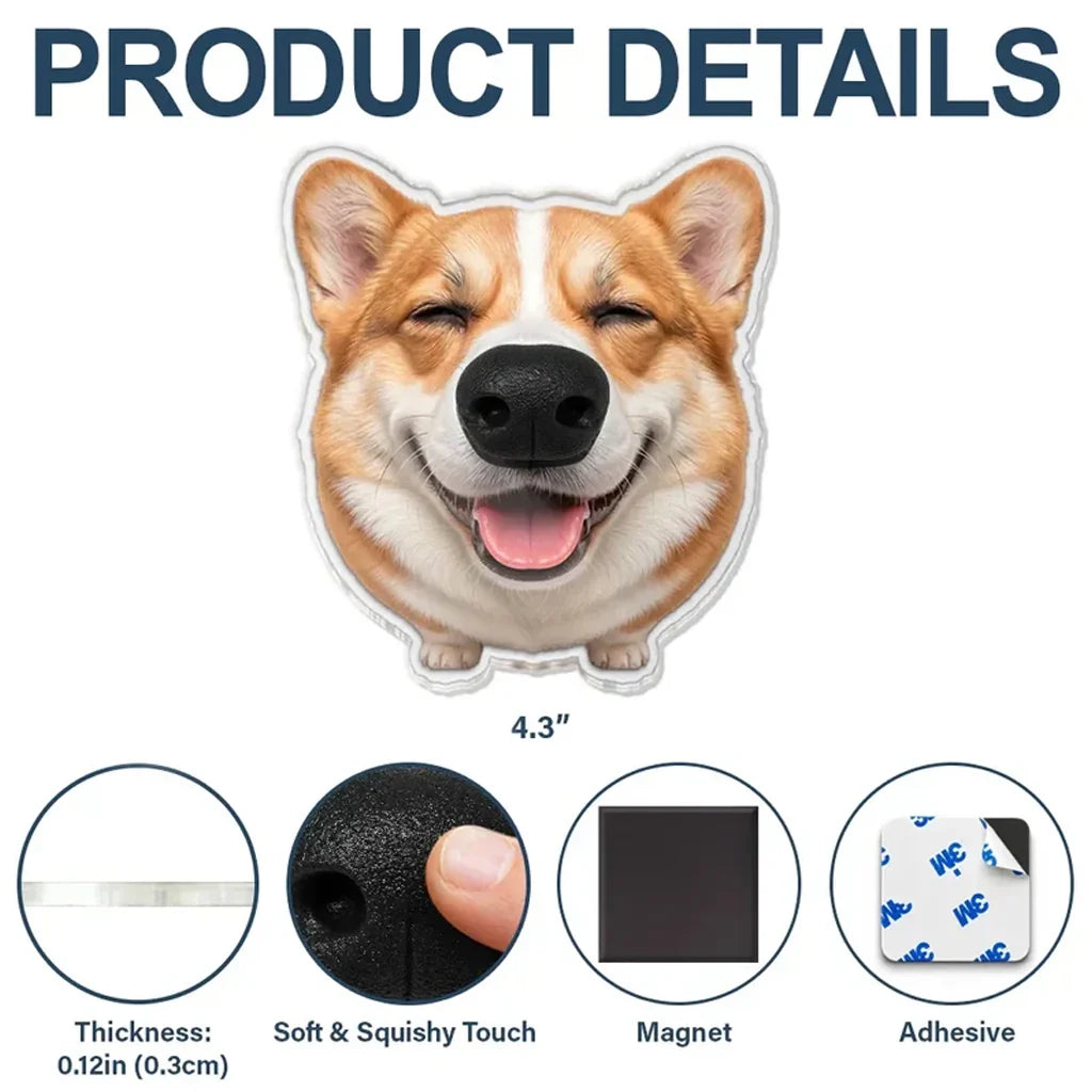 Personalized Dog Nose Fridge Magnet, Custom Pet Photo Cutout, Unique Gift for Dog Lovers