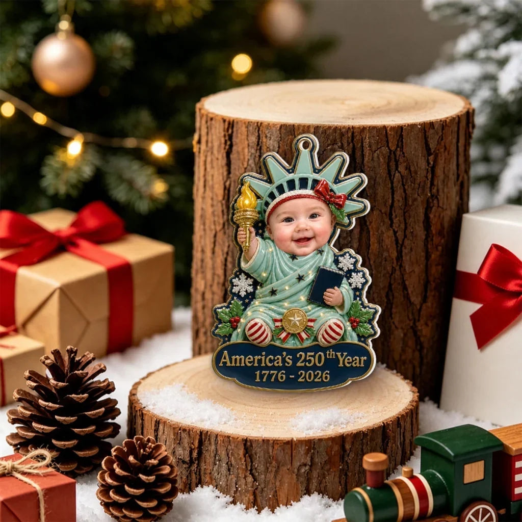 Personalized Acrylic Ornament, Baby Holding a Torch as Statue of Liberty, Unique Christmas Gift for Parents