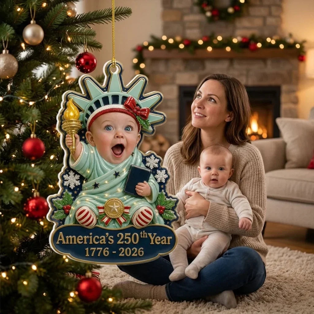 Personalized Acrylic Ornament, Baby Holding a Torch as Statue of Liberty, Unique Christmas Gift for Parents