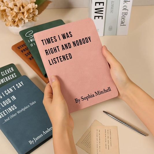 Personalized Leather Journal with Sarcastic Faux Book Cover Title, Funny Office Leather Journal, Unique Gag Gift for Coworkers & Friends
