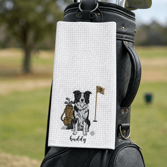 Personalized Dog Golf Towel with Photo & Name, Custom Waffle Weave Towel, Gift for Dog-Loving Golfers