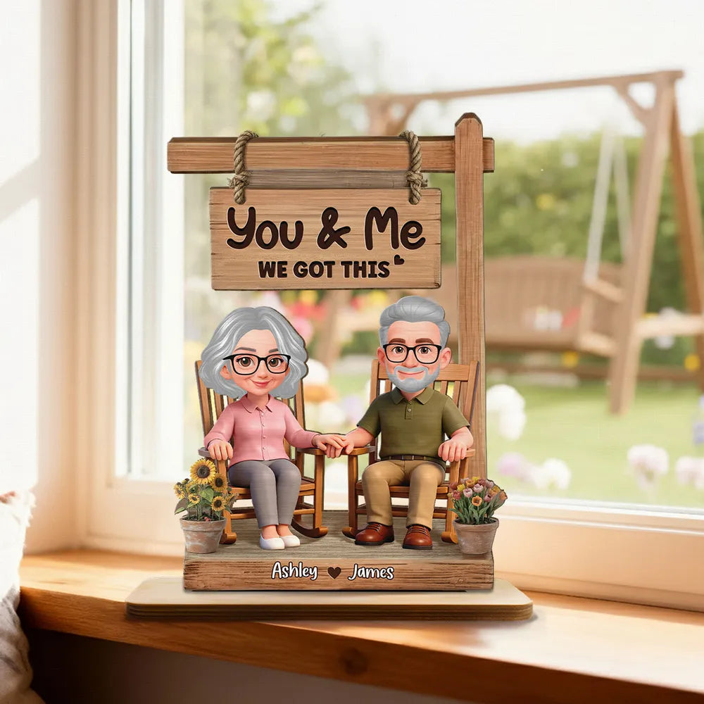 Personalized 2-Layer Wooden Plaque Rocking Chair Couple, You & Me We Got This, Unique Romantic Gift for Husband or Wife