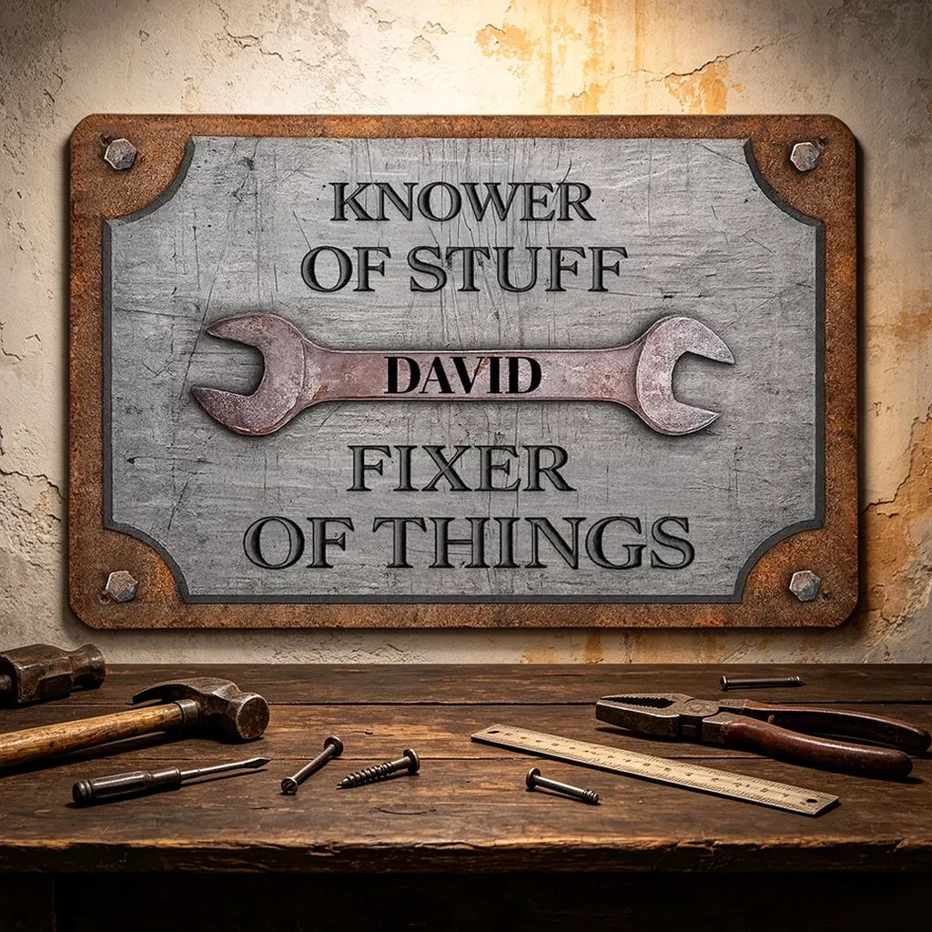 Personalized Knower Of Stuff Garage Iron Sign