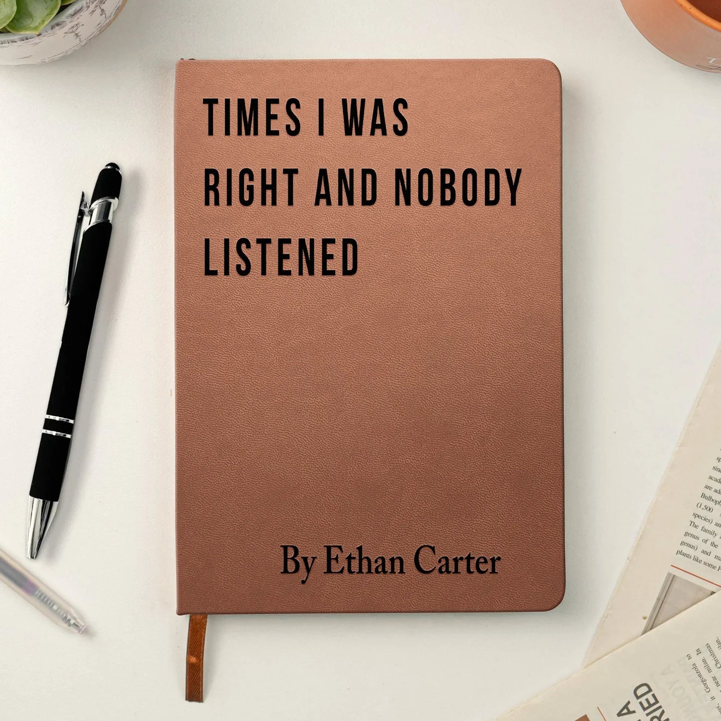 Personalized Leather Journal with Sarcastic Faux Book Cover Title, Funny Office Leather Journal, Unique Gag Gift for Coworkers & Friends