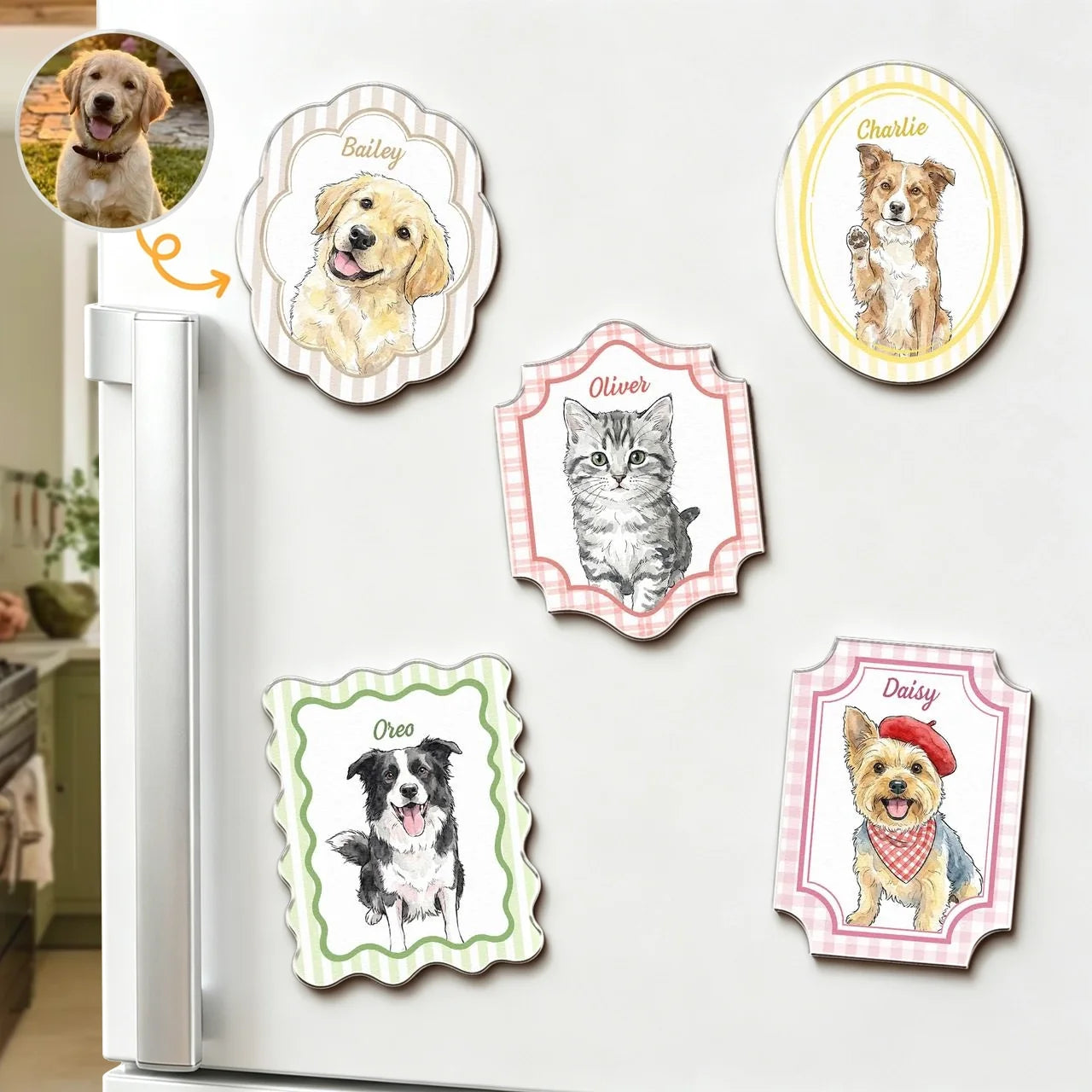 Colorful Acrylic Fridge Magnet for Dog & Cat Lovers, Creative Kitchen Gift with Custom Pet Art