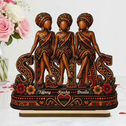 Personalized Wooden Plaque with Seated Sistas Art, Unique Gift for Close Friends & Sisters