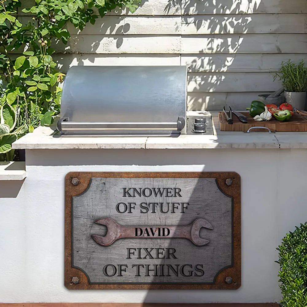 Personalized Knower Of Stuff Garage Iron Sign