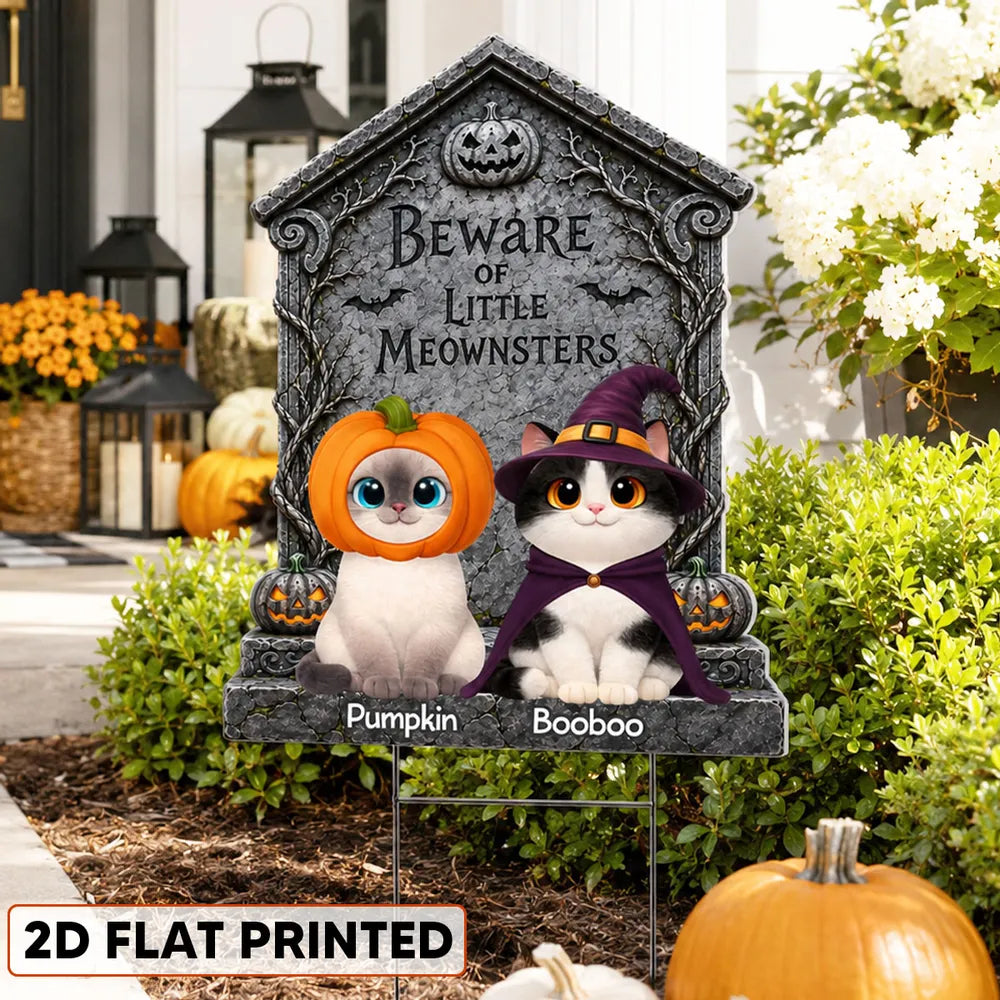 Little Meownsters Shaped Yard Sign, Cats Sitting in Costume, Personalized Creative Gift for Cat Lovers