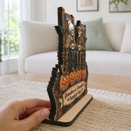 Personalized Wooden Plaque, Skeleton Couple Holding Mugs, Warm Autumn Family Keepsake and Creative Gift