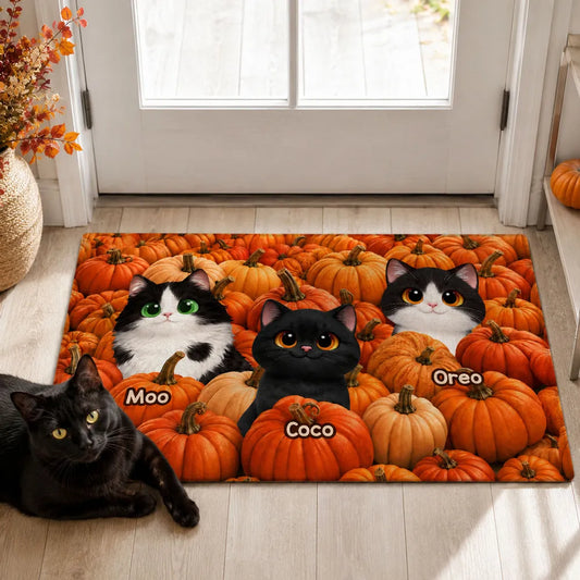 Personalized Pumpkin Patch Cats Standard Doormat