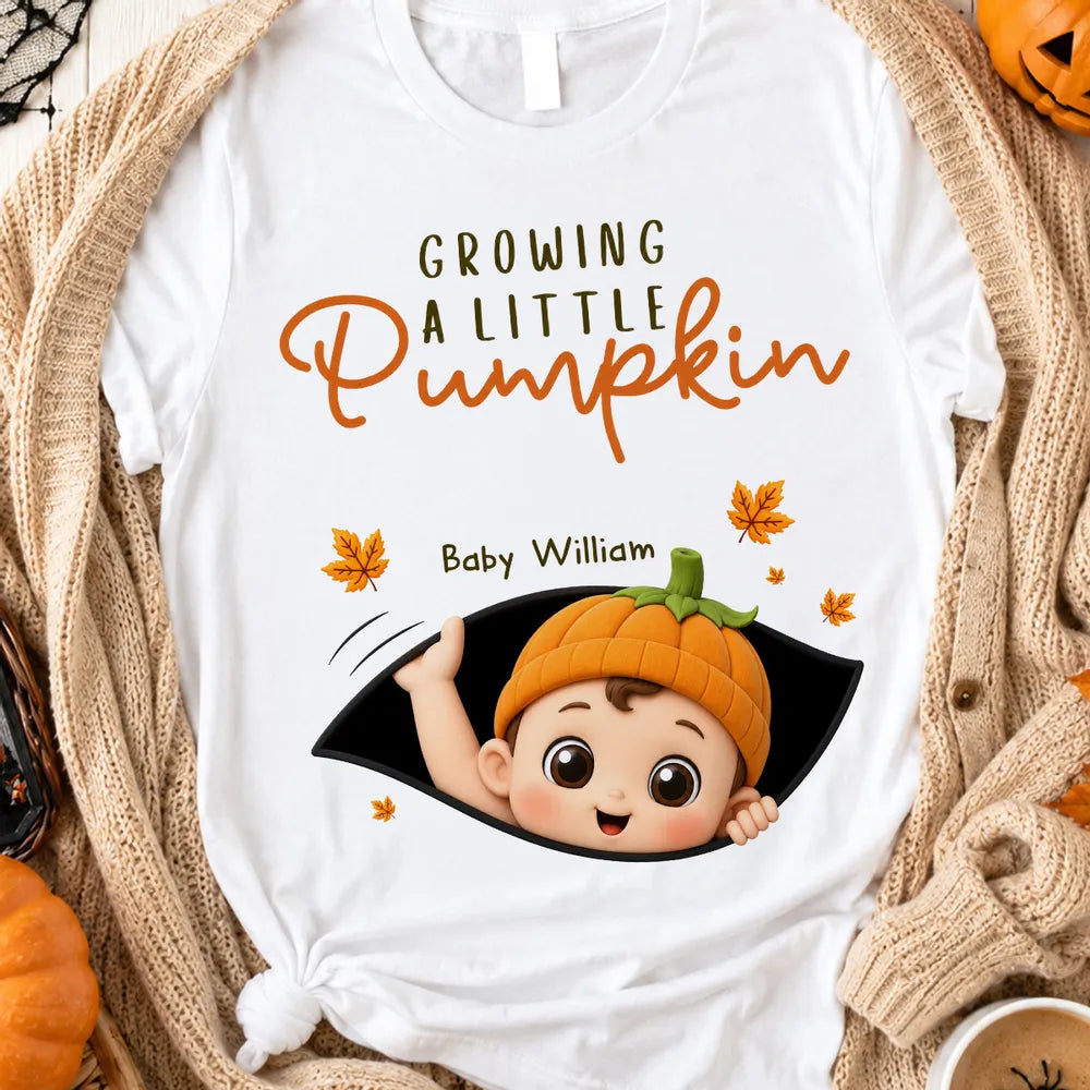 Personalized Baby Pumpkin Sweatshirt, Mom Cradling Baby Bump, Creative Autumn Gift for Mom-to-Be