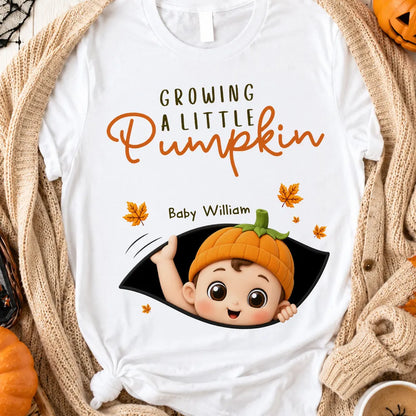 Personalized Baby Pumpkin Sweatshirt, Mom Cradling Baby Bump, Creative Autumn Gift for Mom-to-Be