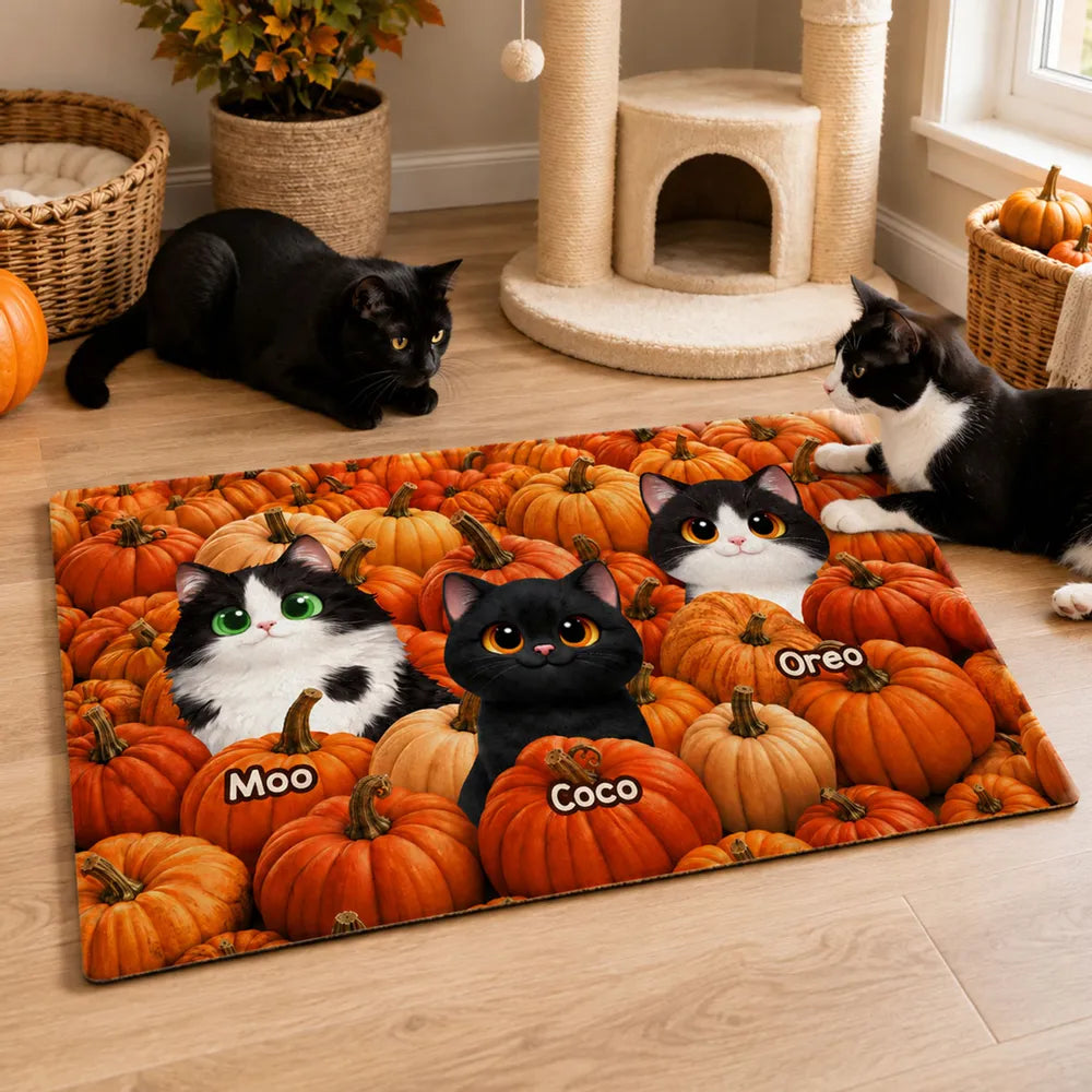 Personalized Pumpkin Patch Cats Standard Doormat