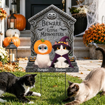 Little Meownsters Shaped Yard Sign, Cats Sitting in Costume, Personalized Creative Gift for Cat Lovers