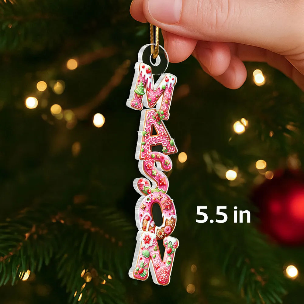 Custom Name Gingerbread Acrylic Ornament for Christmas Tree, Festive Pink Letters Keepsake, Unique Holiday Gift for Children