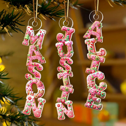 Custom Name Gingerbread Acrylic Ornament for Christmas Tree, Festive Pink Letters Keepsake, Unique Holiday Gift for Children