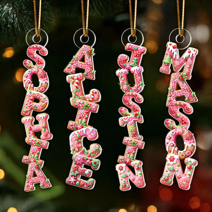 Custom Name Gingerbread Acrylic Ornament for Christmas Tree, Festive Pink Letters Keepsake, Unique Holiday Gift for Children