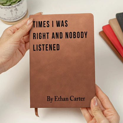 Personalized Leather Journal with Sarcastic Faux Book Cover Title, Funny Office Leather Journal, Unique Gag Gift for Coworkers & Friends