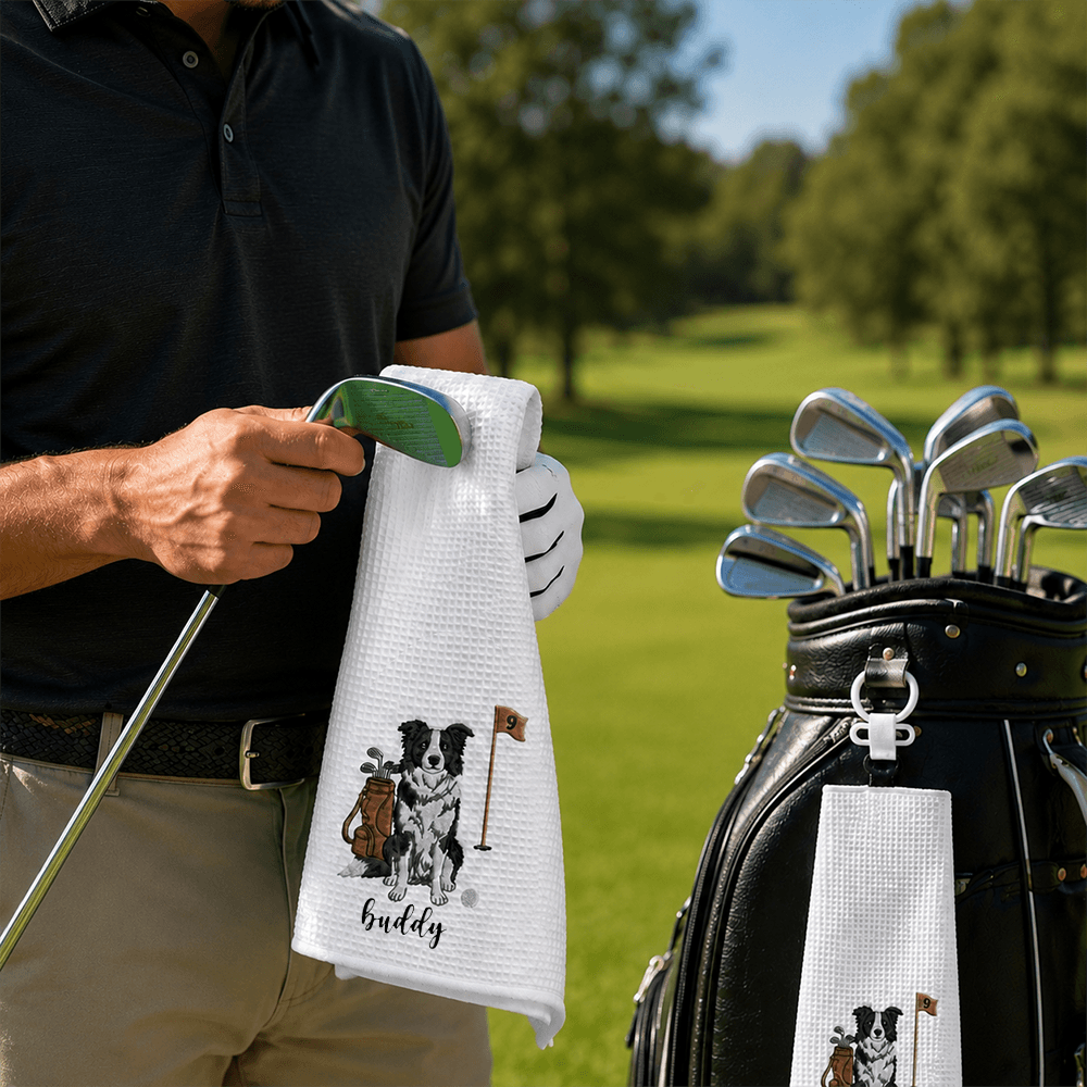 Personalized Dog Golf Towel with Photo & Name, Custom Waffle Weave Towel, Gift for Dog-Loving Golfers