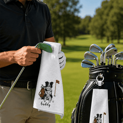 Personalized Dog Golf Towel with Photo & Name, Custom Waffle Weave Towel, Gift for Dog-Loving Golfers