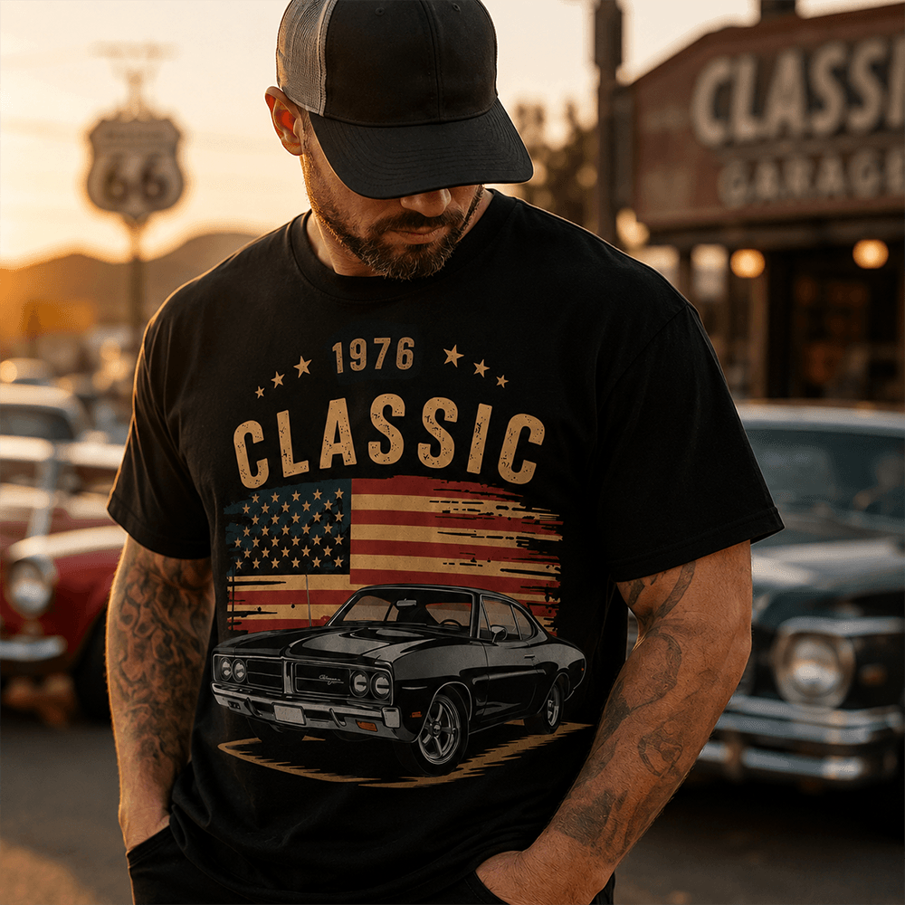 Personalized Patriotic Retro Car Classic T-Shirt