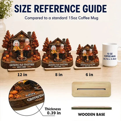 Personalized Wooden Plaque with Holding Hands Couple in Fall Cabin Scene, Unique Gift for Couple