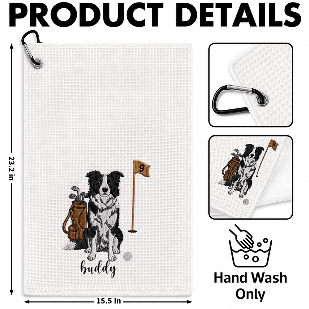 Personalized Dog Golf Towel with Photo & Name, Custom Waffle Weave Towel, Gift for Dog-Loving Golfers