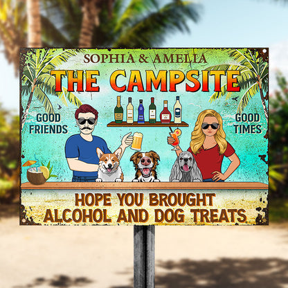 Custom 'Hope You Brought Alcohol & Dog Treats' Tiki Bar Metal Sign
