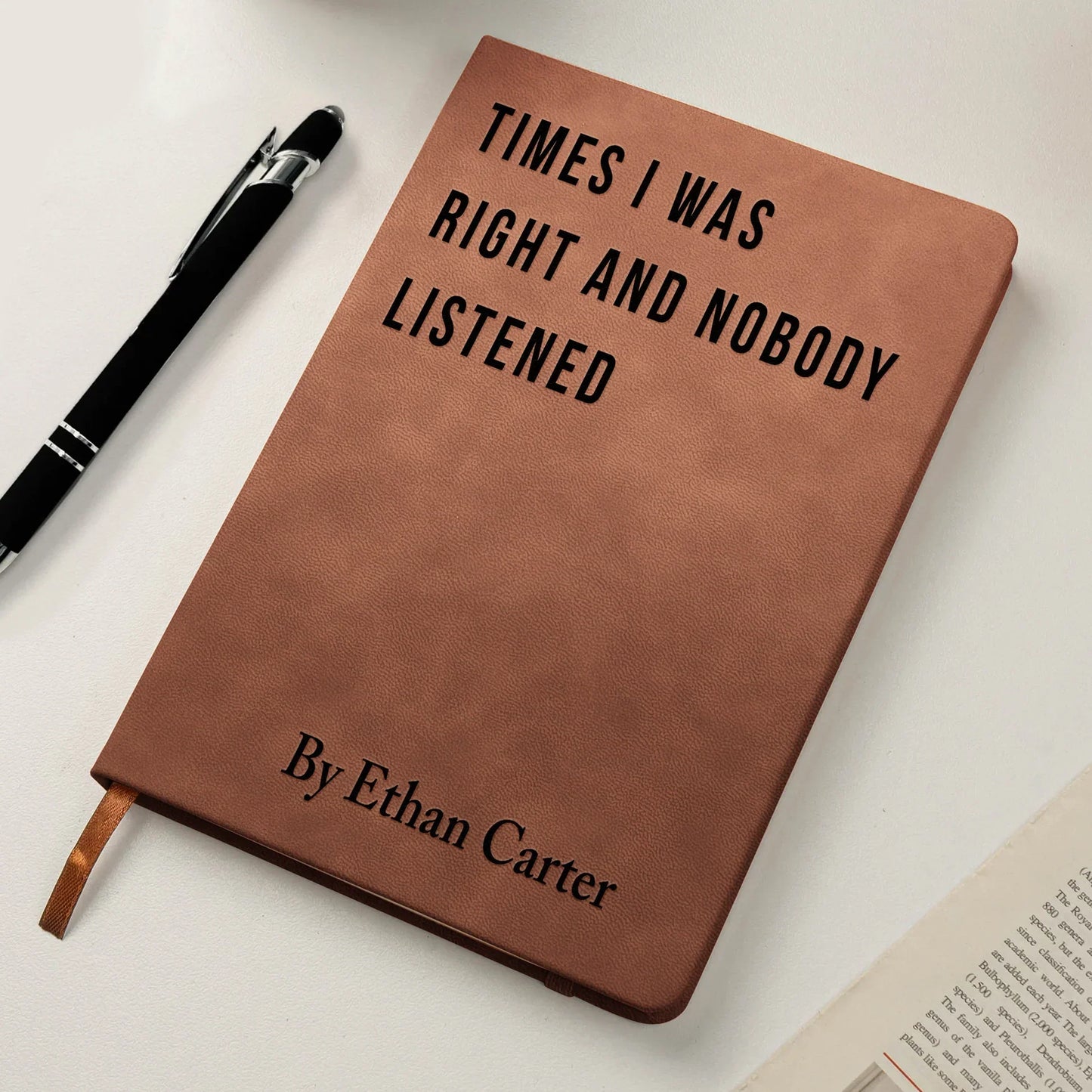 Personalized Leather Journal with Sarcastic Faux Book Cover Title, Funny Office Leather Journal, Unique Gag Gift for Coworkers & Friends
