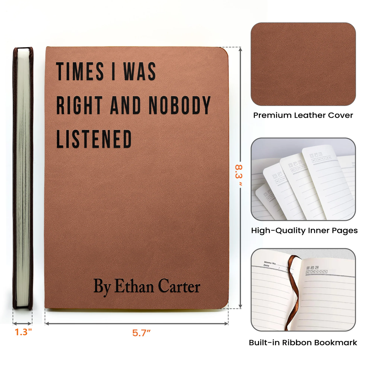 Personalized Leather Journal with Sarcastic Faux Book Cover Title, Funny Office Leather Journal, Unique Gag Gift for Coworkers & Friends