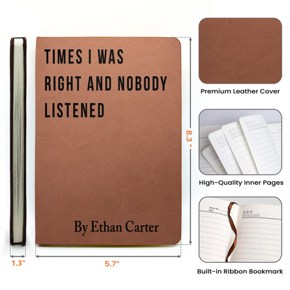 Personalized Leather Journal with Sarcastic Faux Book Cover Title, Funny Office Leather Journal, Unique Gag Gift for Coworkers & Friends