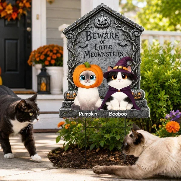 Little Meownsters Shaped Yard Sign, Cats Sitting in Costume, Personalized Creative Gift for Cat Lovers
