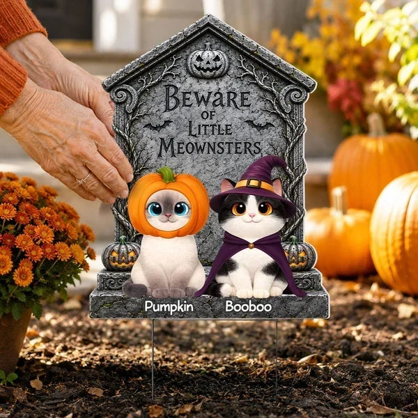 Little Meownsters Shaped Yard Sign, Cats Sitting in Costume, Personalized Creative Gift for Cat Lovers
