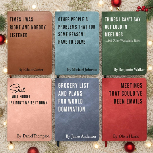 Personalized Leather Journal with Sarcastic Faux Book Cover Title, Funny Office Leather Journal, Unique Gag Gift for Coworkers & Friends
