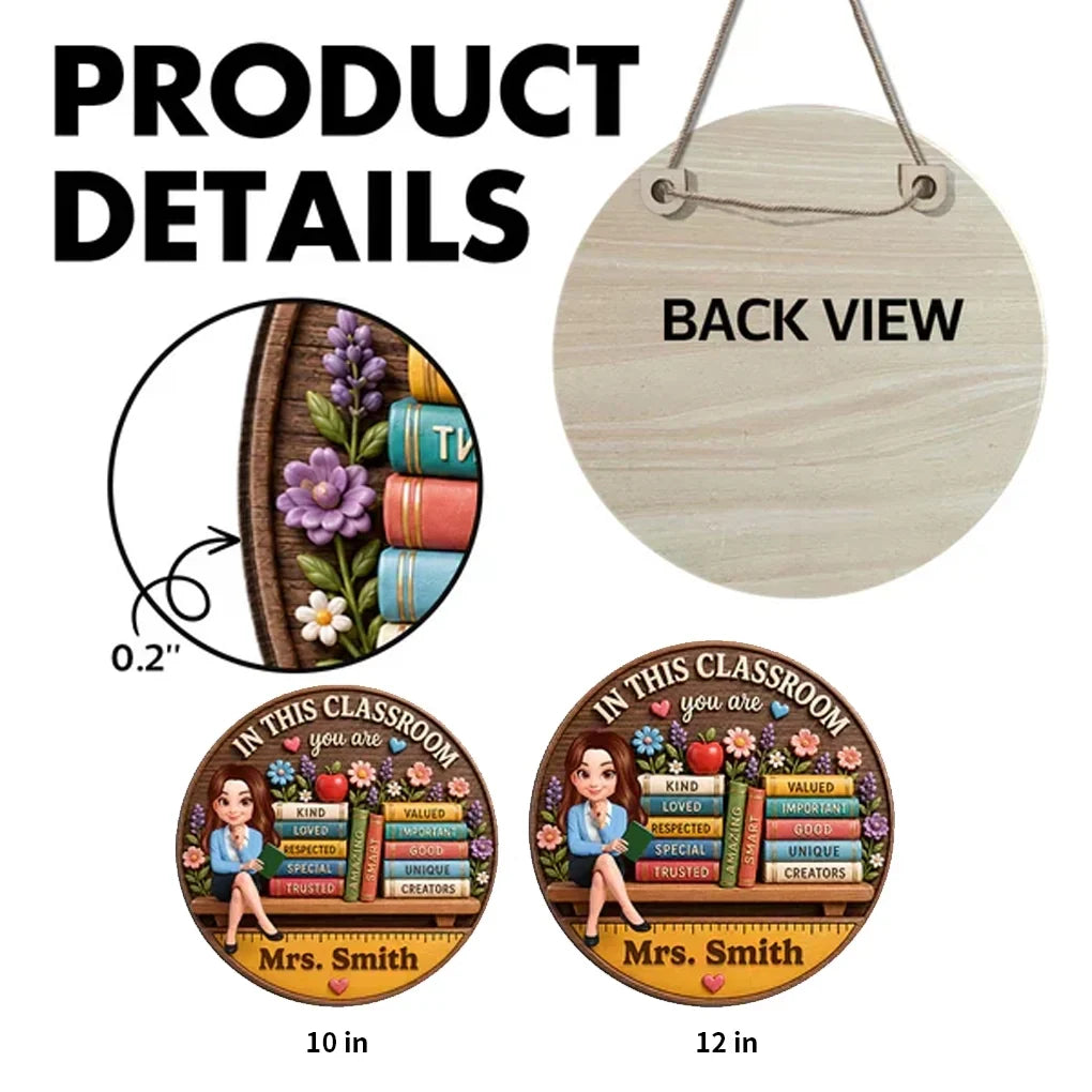 Personalized Teacher And Books Classroom Wooden Sign