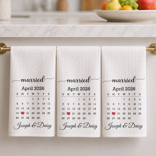 Personalized Kitchen Towel With Heart Marked Special Date, Creative Romantic Gift for a Couple